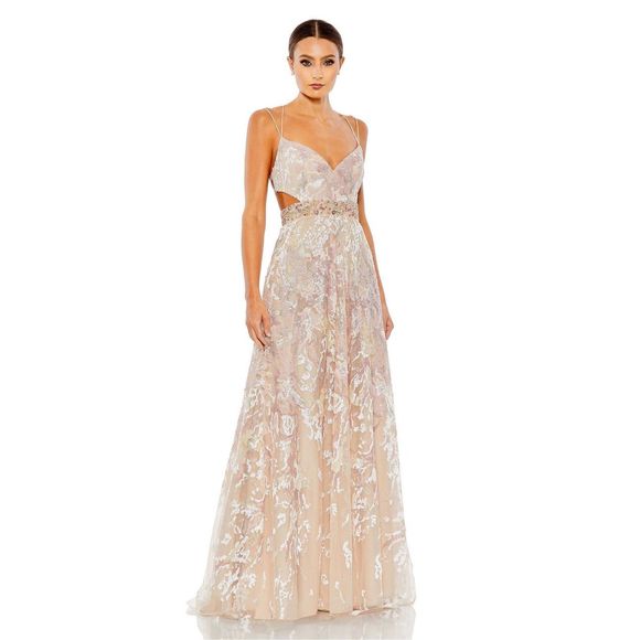 MAC DUGGAL EMBELLISHED V-NECK A LINE GOWN - Picture 1 of 10